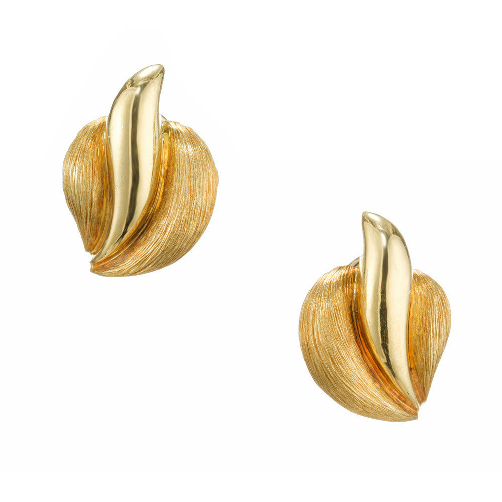Henry Dunay Yellow Gold Flame Leaf Earrings
