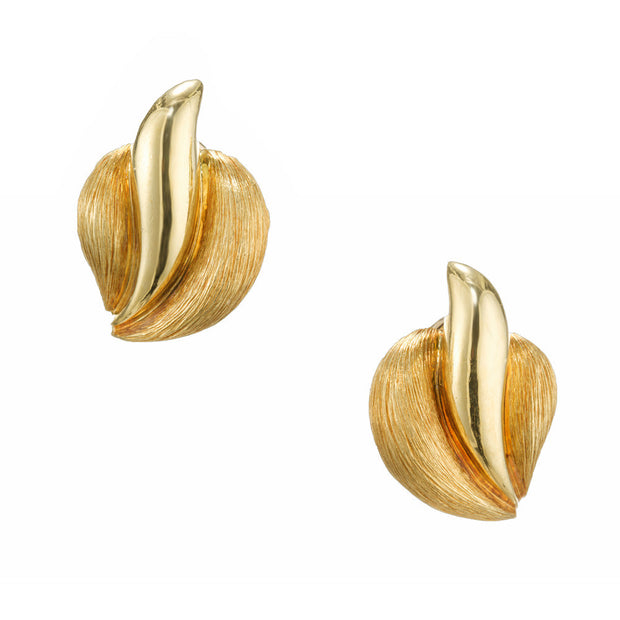 Henry Dunay Yellow Gold Flame Leaf Earrings