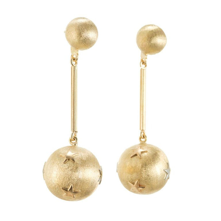 Yellow Gold Star Ball Dangle Drop Earrings – image 2