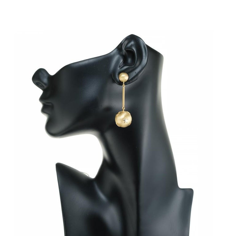 Yellow Gold Star Ball Dangle Drop Earrings – image 5