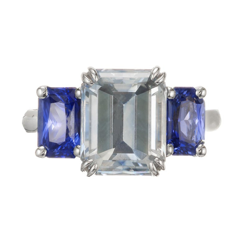 Peter Suchy 8.15 Carat Sapphire Three-Stone Platinum Engagement Ring – image 2