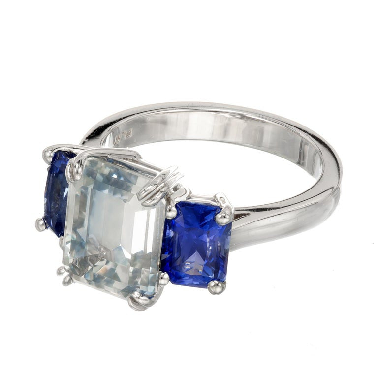 Peter Suchy 8.15 Carat Sapphire Three-Stone Platinum Engagement Ring – image 4