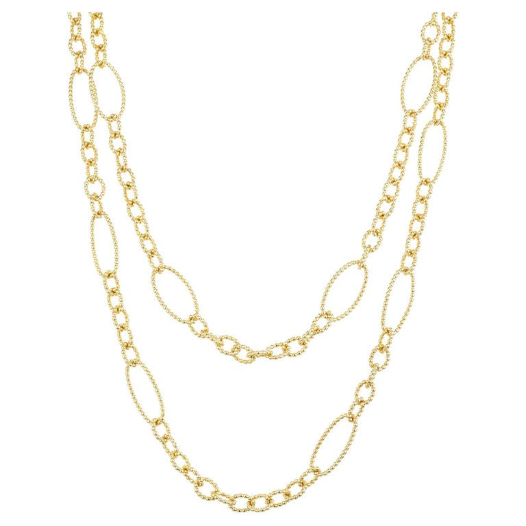 18k Yellow Gold Beaded Corrugated Style Link Necklace