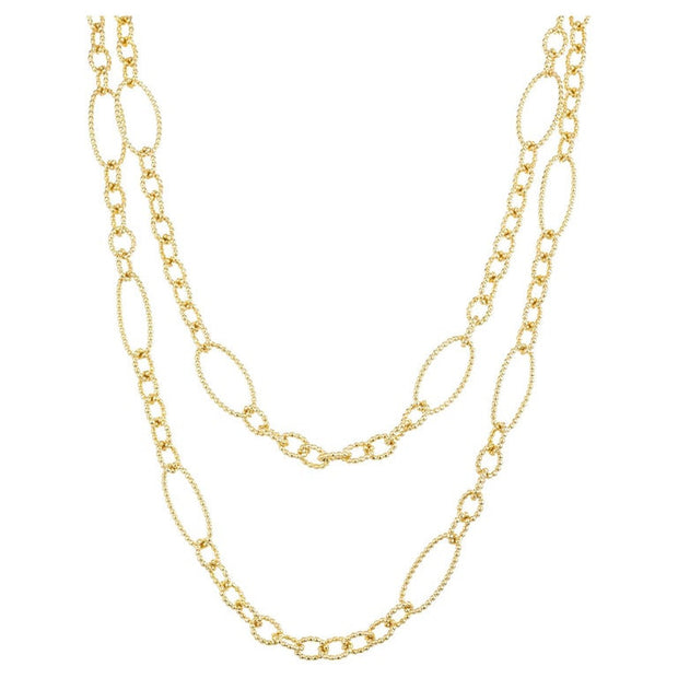 18k Yellow Gold Beaded Corrugated Style Link Necklace