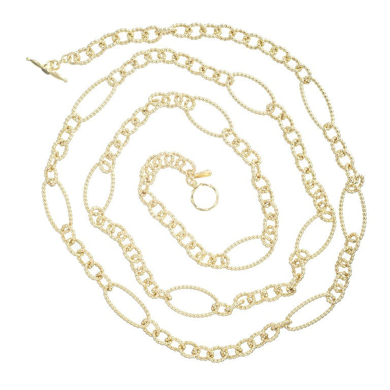 18k Yellow Gold Beaded Corrugated Style Link Necklace – image 2
