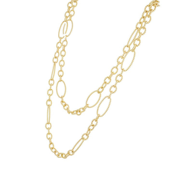 18k Yellow Gold Beaded Corrugated Style Link Necklace – image 3