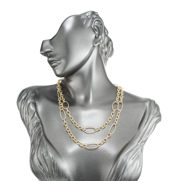 18k Yellow Gold Beaded Corrugated Style Link Necklace – image 6