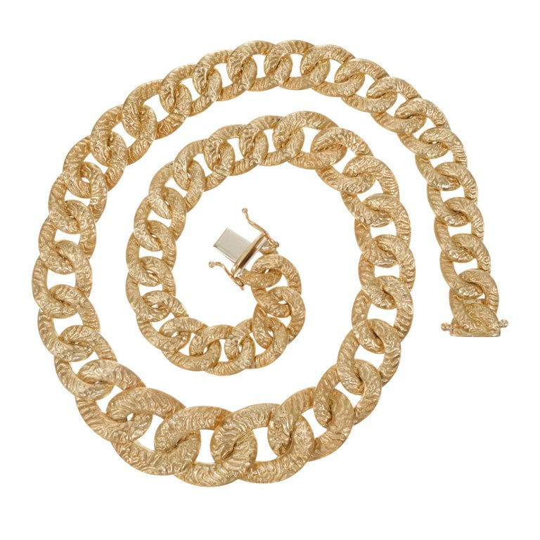 18k Yellow Gold Reversable Textured Polished Graduated Link Necklace – image 2
