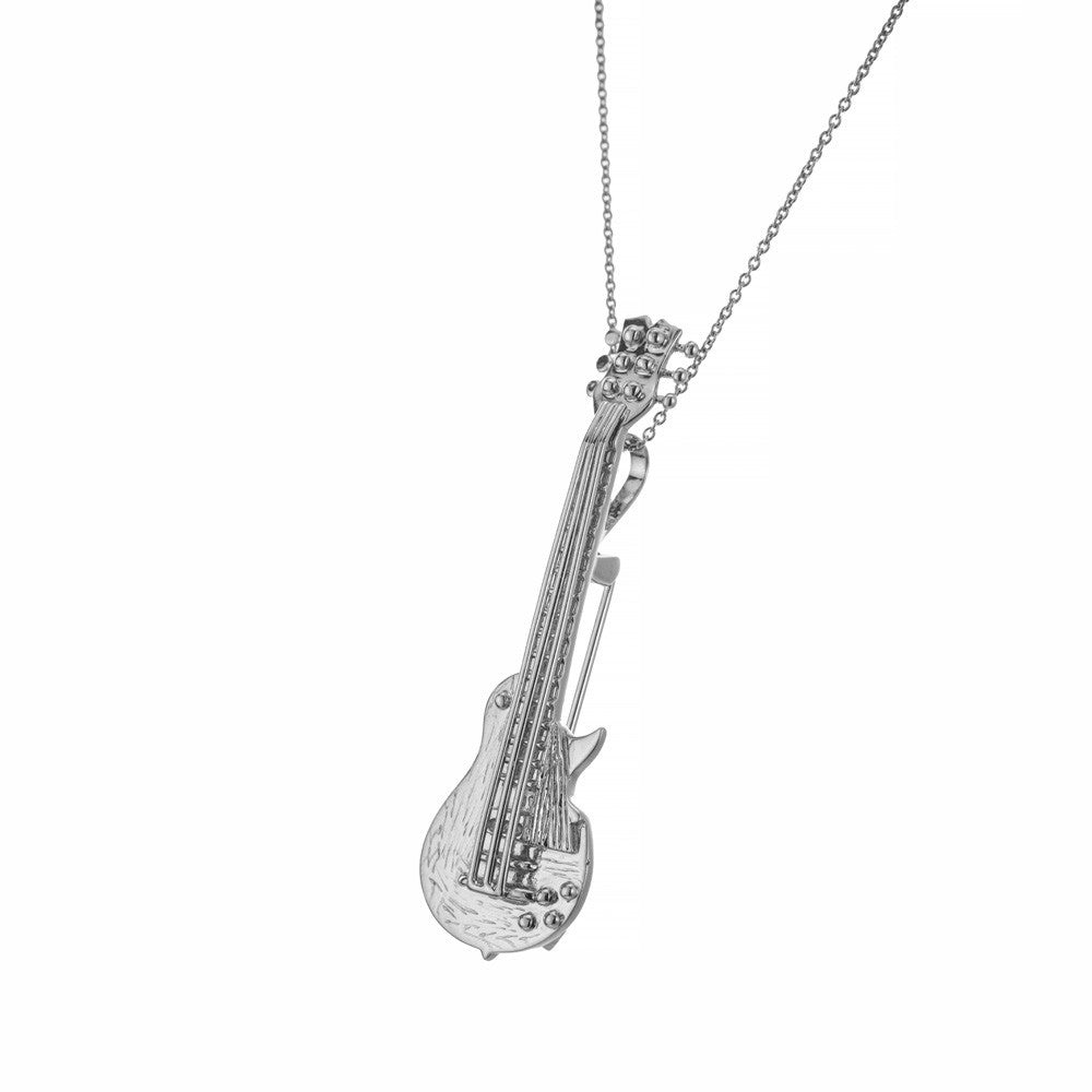 18k White Gold Guitar Brooch Pendant Necklace – image 4