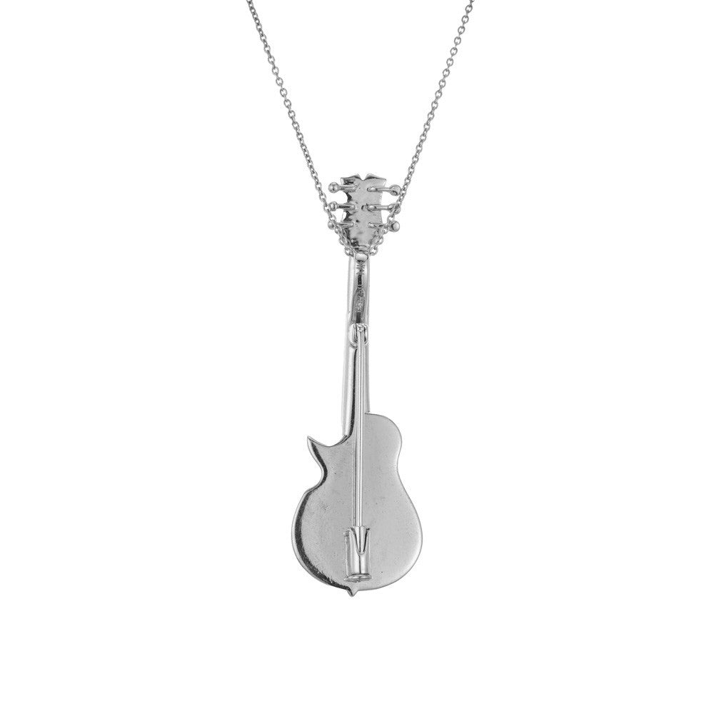 18k White Gold Guitar Brooch Pendant Necklace – image 3