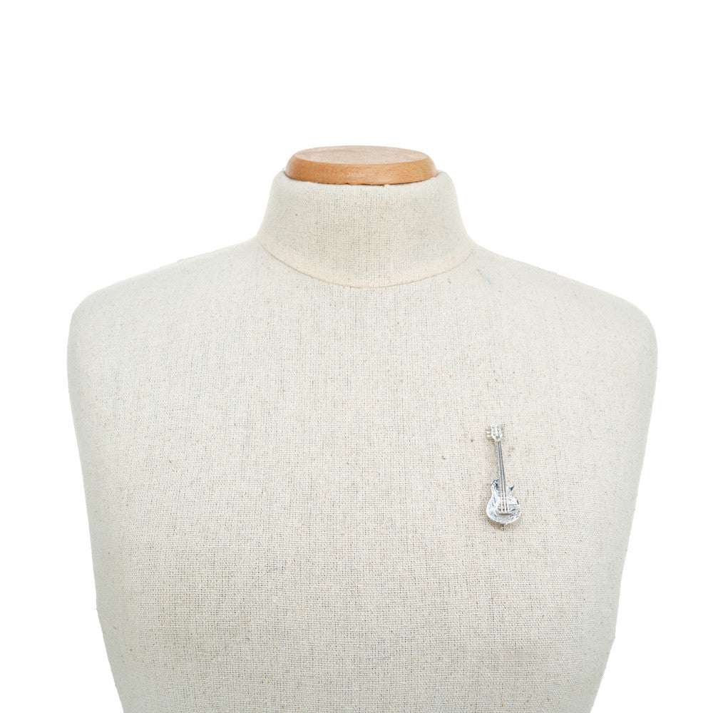 18k White Gold Guitar Brooch Pendant Necklace – image 7