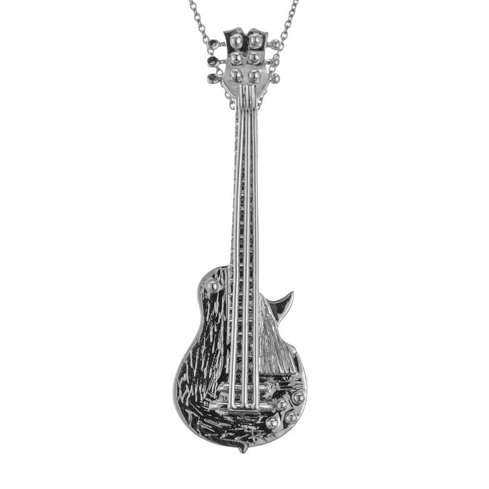 18k White Gold Guitar Brooch Pendant Necklace