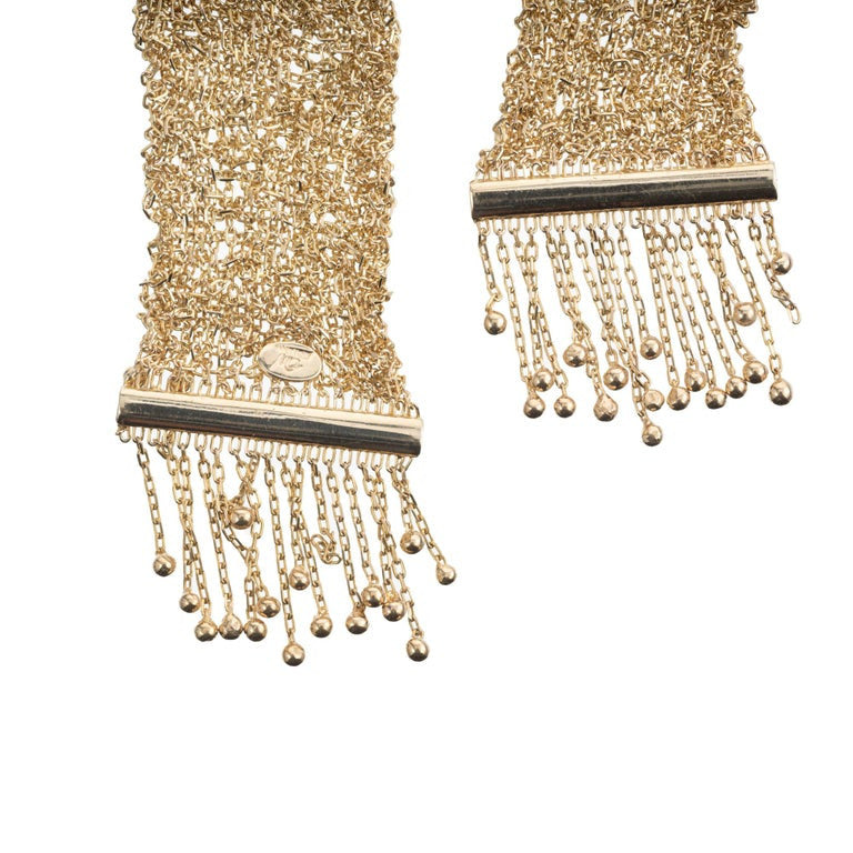 27 Inch Wide 14k Yellow Gold Mesh Chain Tassels Necklace – image 5