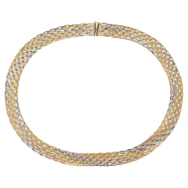 Tri Color Gold Mesh 14k Gold Necklace