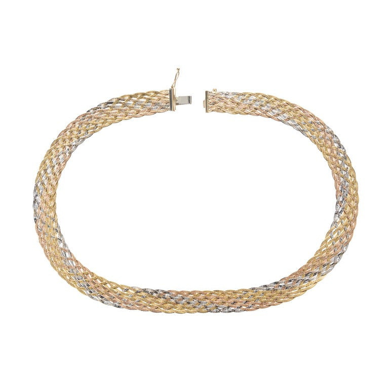 Tri Color Gold Mesh 14k Gold Necklace – image 3