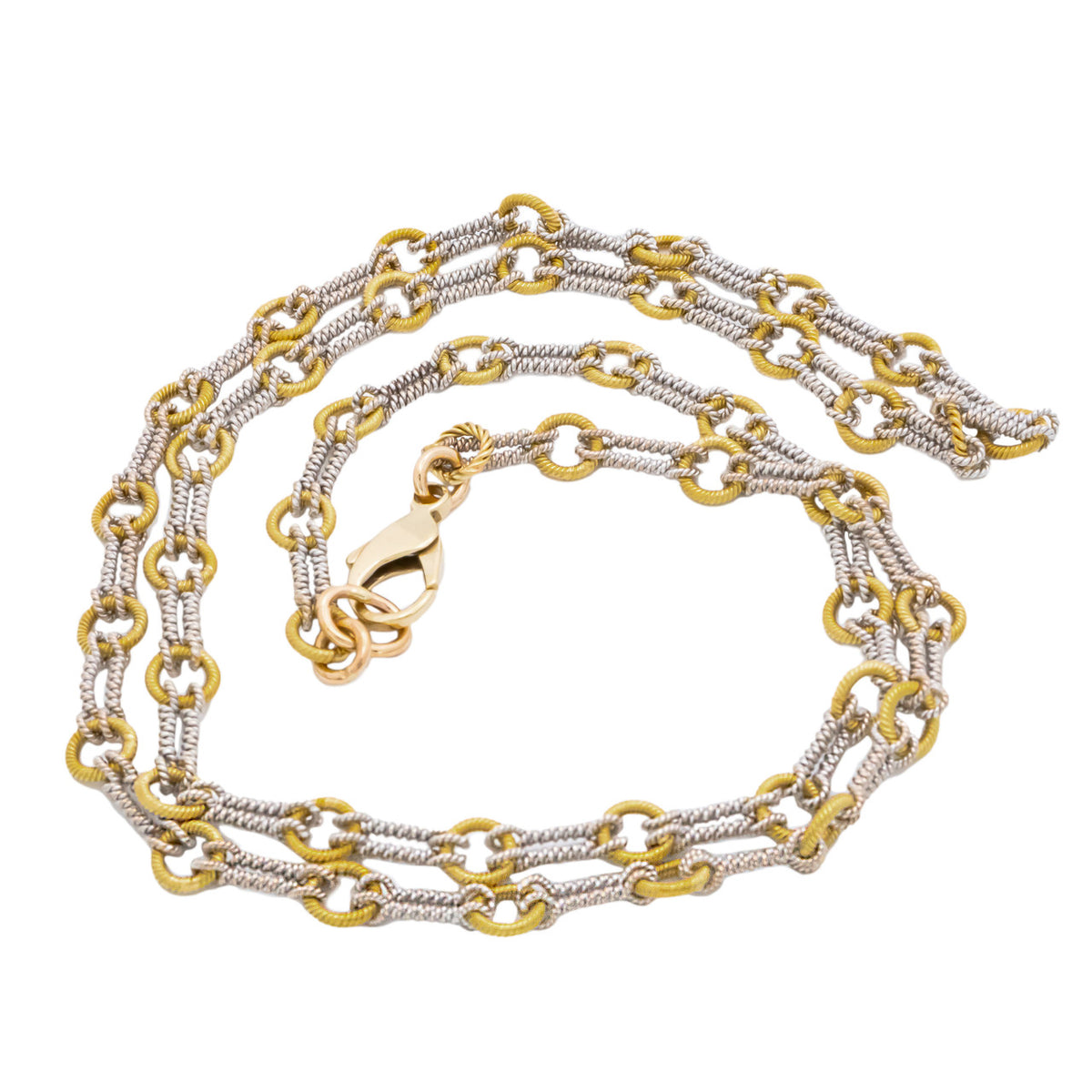 Two Tone 14k Gold Twisted Textured Necklace