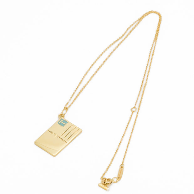 Tiffany & Co Enamel Yellow Gold New York City Postcard Necklace