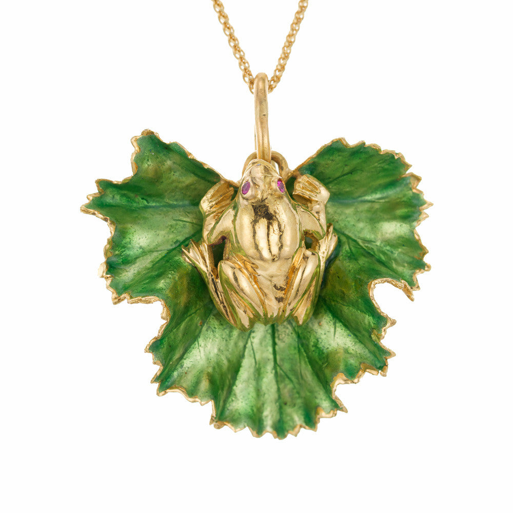 .2 Carat Ruby Yellow Gold Frog Leaf Pendant Necklace – image 2