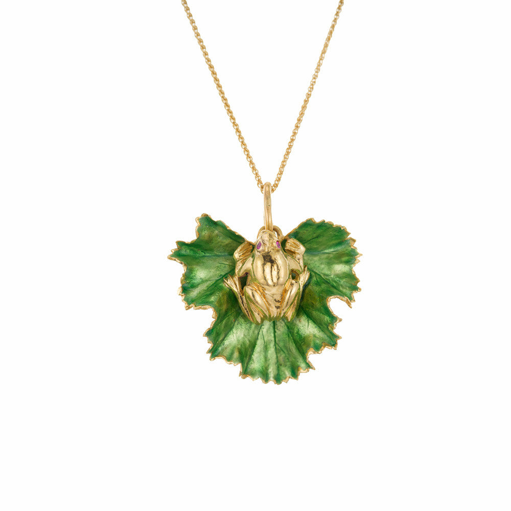 .2 Carat Ruby Yellow Gold Frog Leaf Pendant Necklace