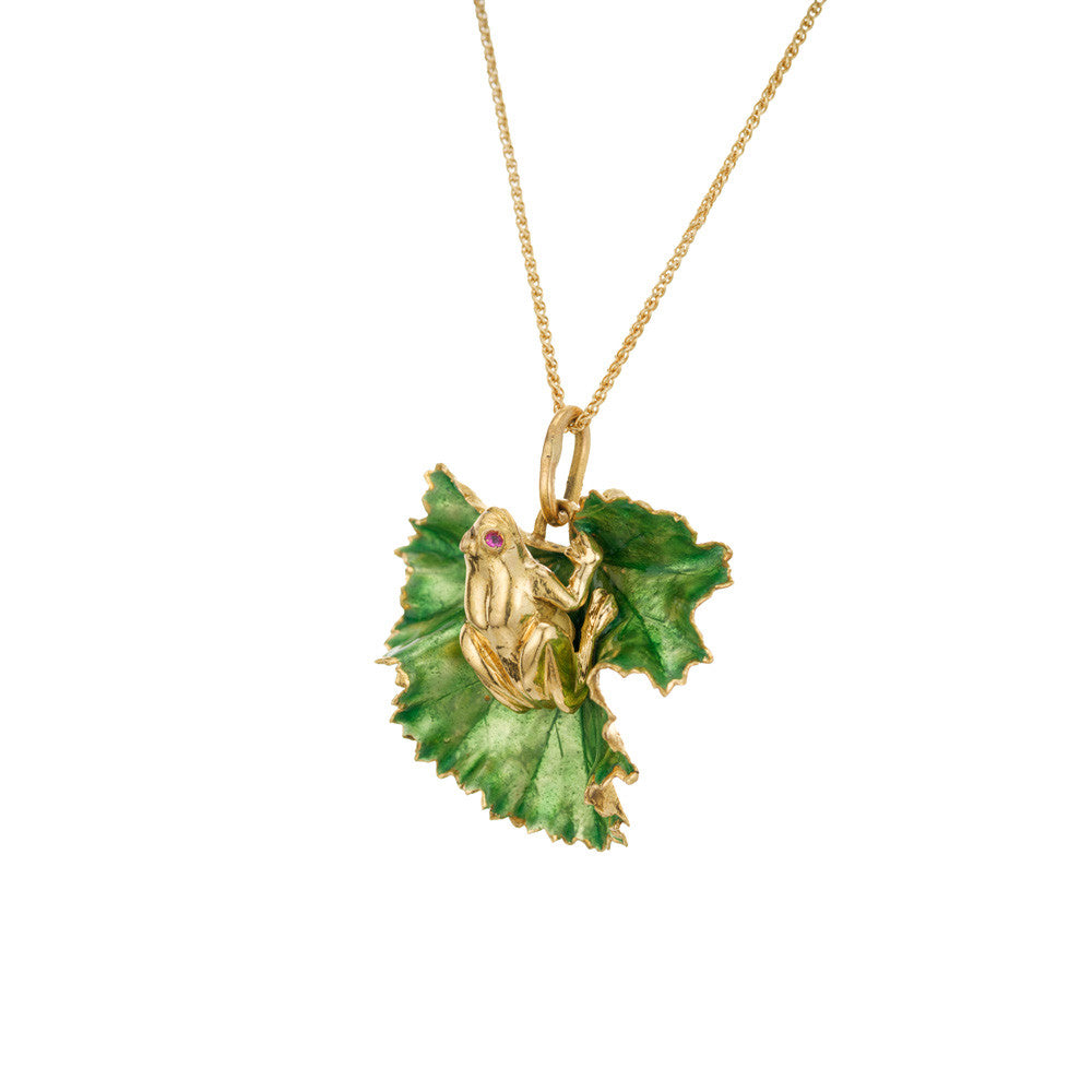 .2 Carat Ruby Yellow Gold Frog Leaf Pendant Necklace – image 3