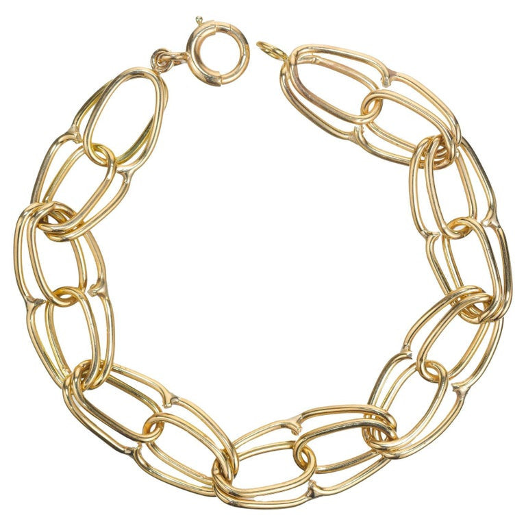 Mid-Century 14k Yellow Gold Handmade Artisan Link Bracelet