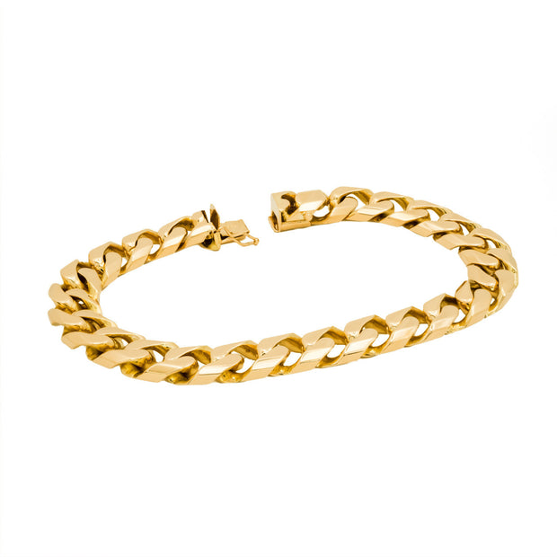 Yellow Gold Solid Link Mens Bracelet