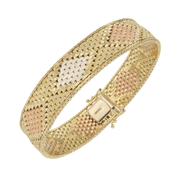 Tri Color Italian Gold Woven Flat Bracelet