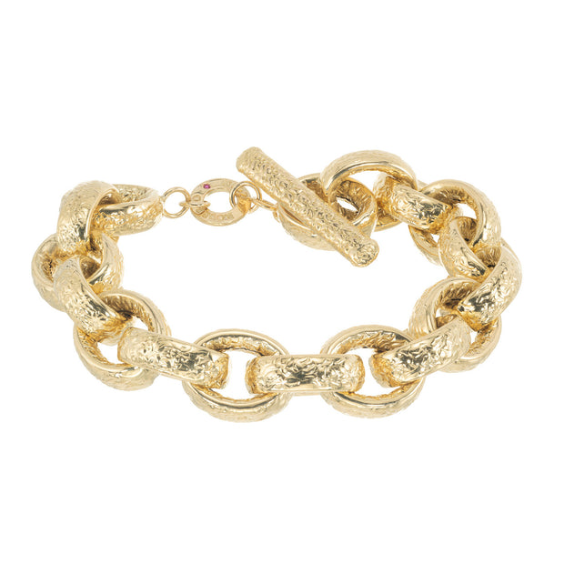 Roberto Coin .15 Ruby Yellow Gold Oval Link Textured Bracelet