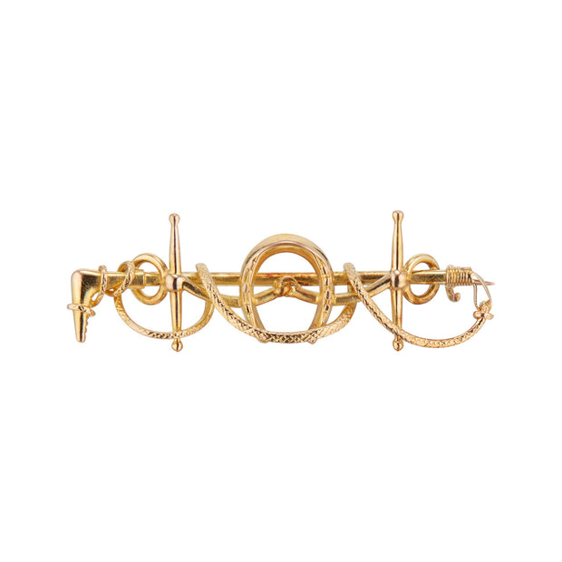 15k Yellow Gold Equestrian Horse Riders Brooch