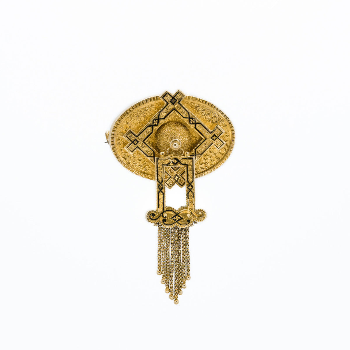 Antique Handmade Yellow Gold Enamel Tassel Brooch Pendant