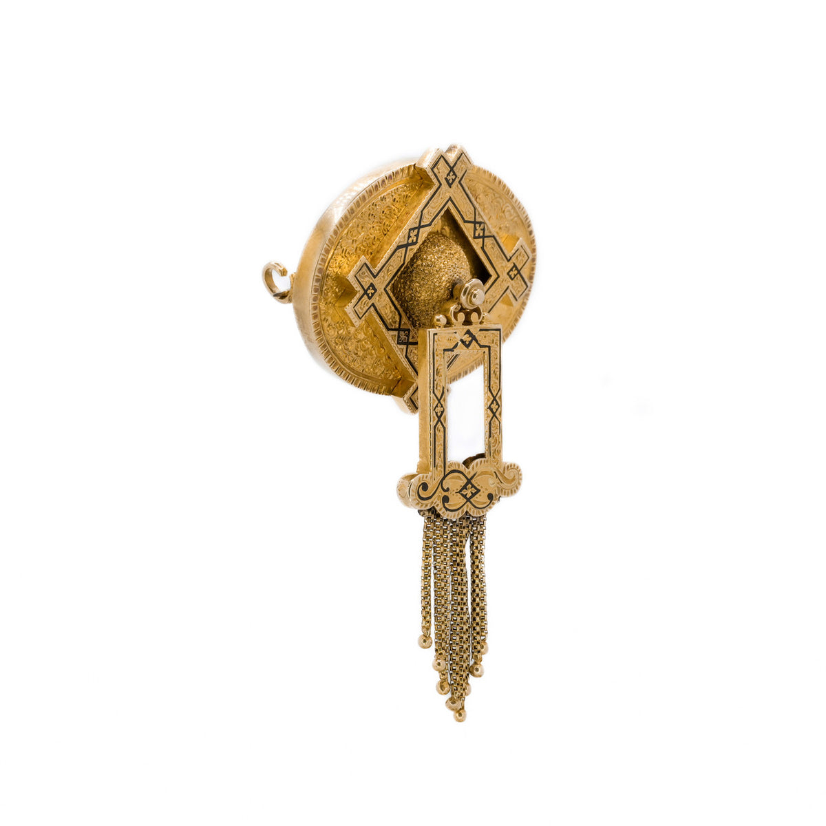 Antique Handmade Yellow Gold Enamel Tassel Brooch Pendant – image 2