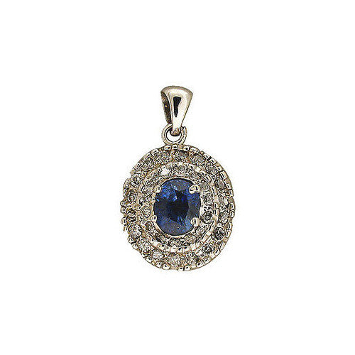 Vintage 1960s White Gold Medium Oval Sapphire 32 Full Cut Tiered Diamond Pendant – image 3