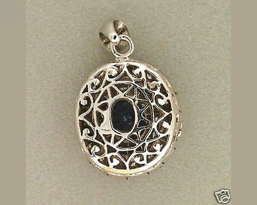 Vintage 1960s White Gold Medium Oval Sapphire 32 Full Cut Tiered Diamond Pendant – image 4