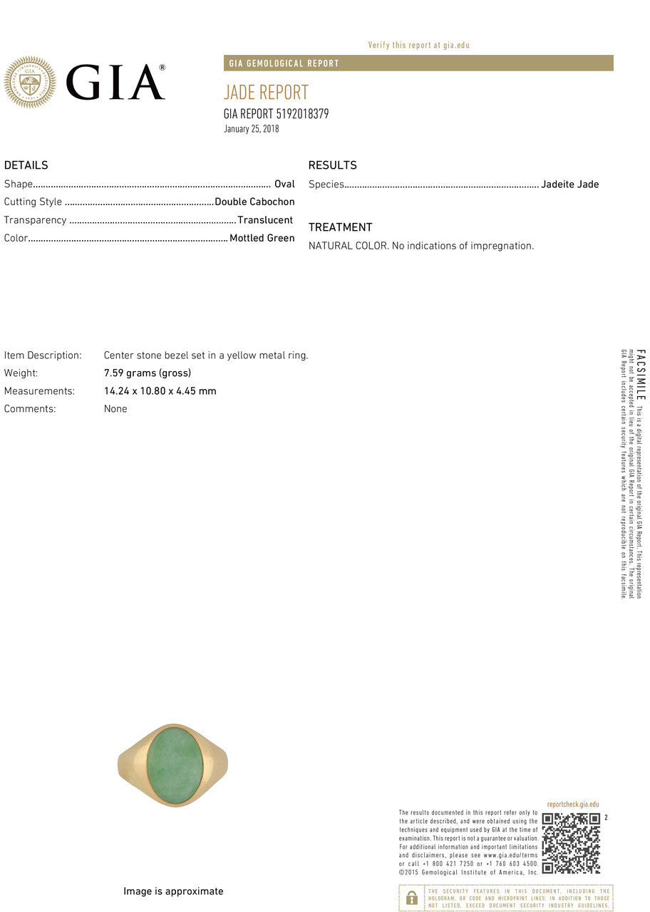 Men’s Or Ladies Natural Jadeite Jade Ring GIA Certified 14k Gold – image 7