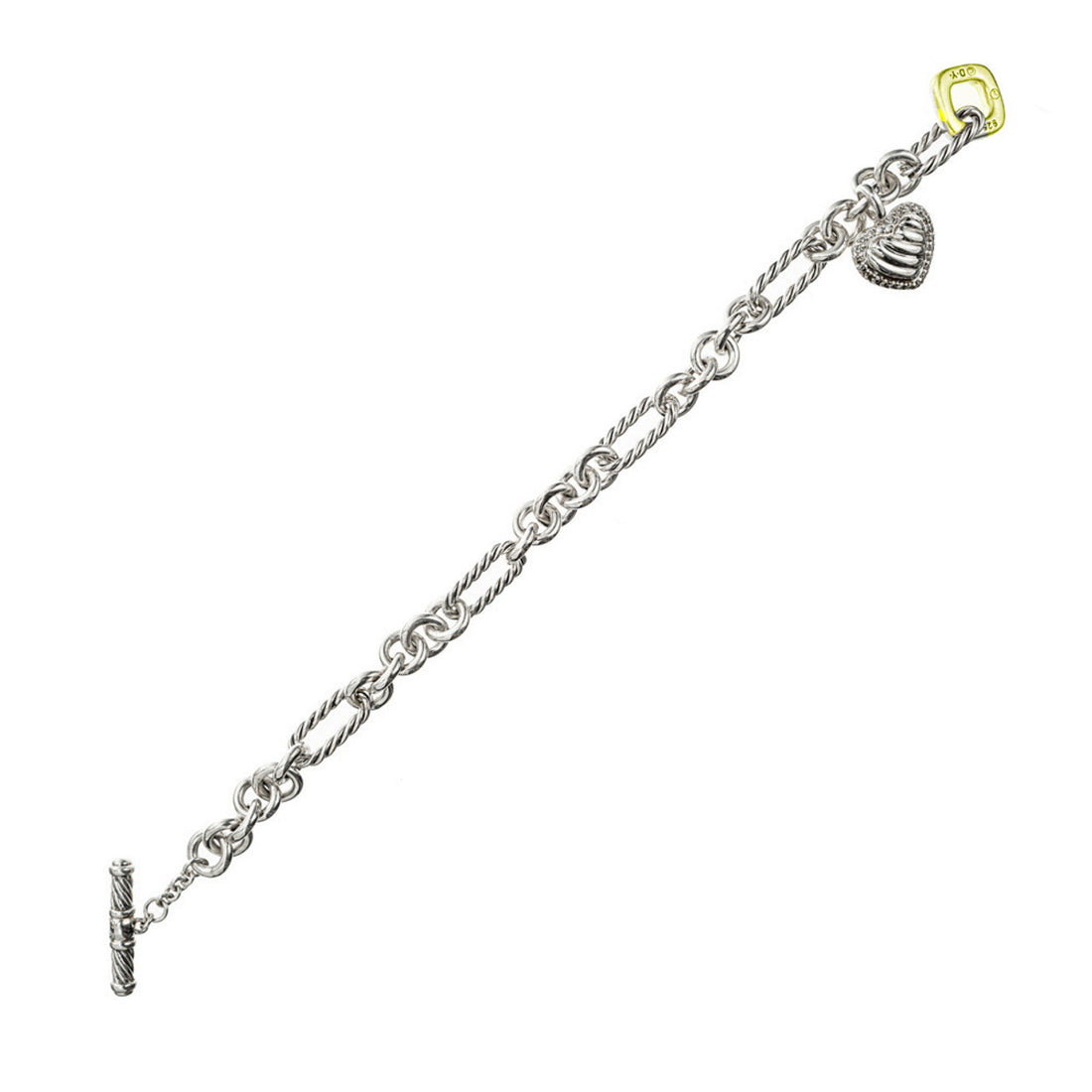 David Yurman .18 Carat Diamond Sterling Silver 18k Gold Heart Charm Bracelet – image 2