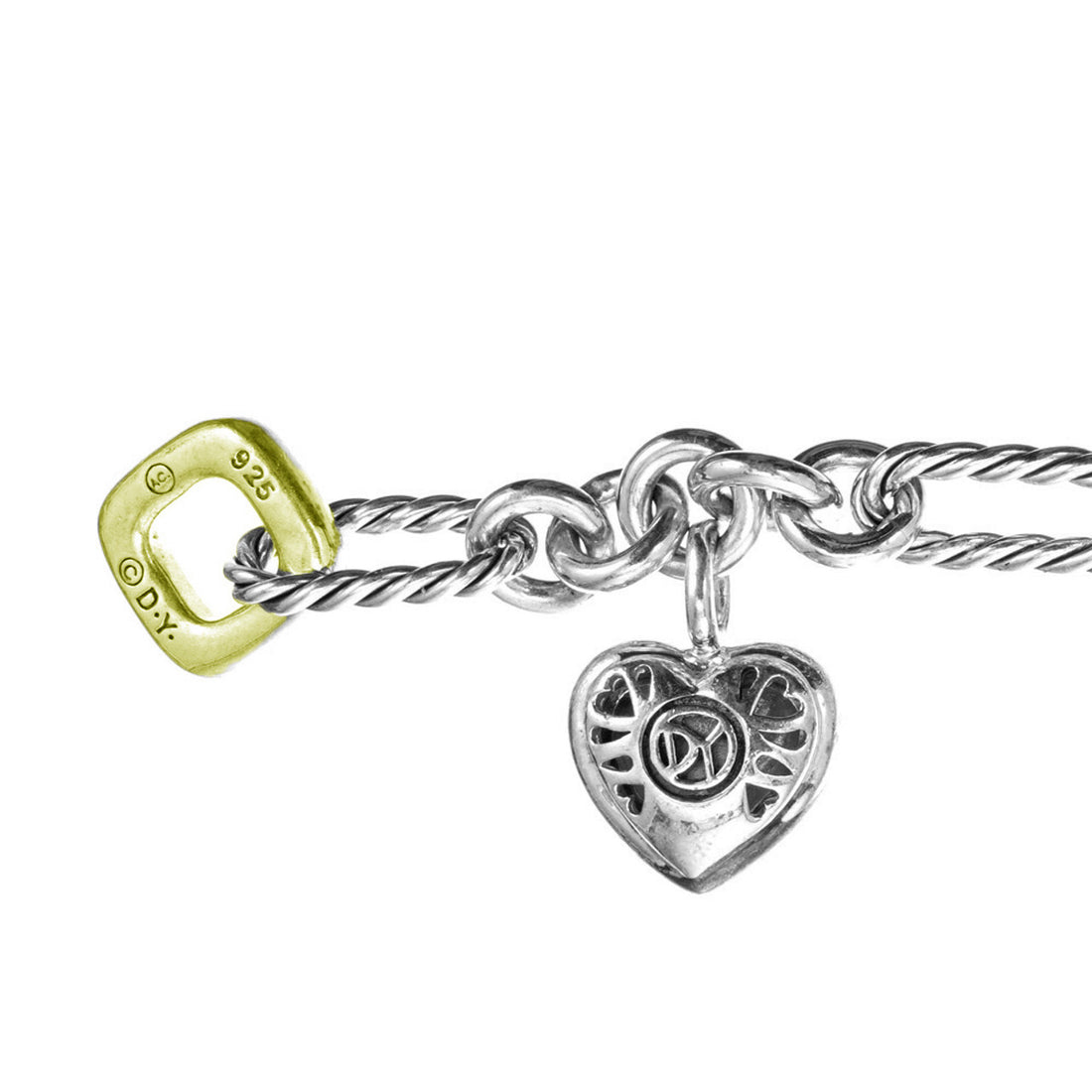 David Yurman .18 Carat Diamond Sterling Silver 18k Gold Heart Charm Bracelet – image 4