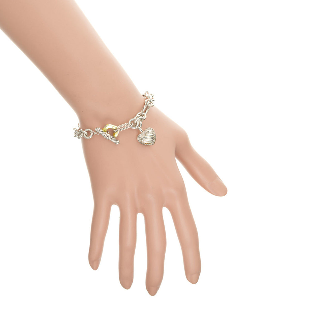 David Yurman .18 Carat Diamond Sterling Silver 18k Gold Heart Charm Bracelet – image 5