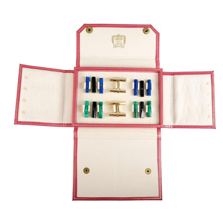 Cartier Lapis Malachite Onyx Yellow Gold Interchangeable Men's Cufflinks – image 2