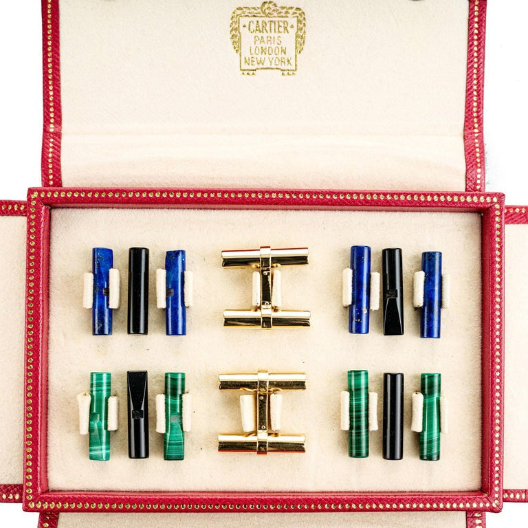 Cartier Lapis Malachite Onyx Yellow Gold Interchangeable Men's Cufflinks – image 3