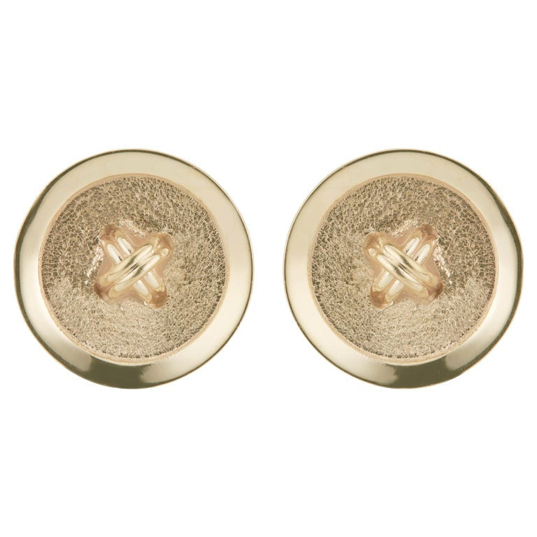 Yellow Gold Textured Button Men's Cufflinks