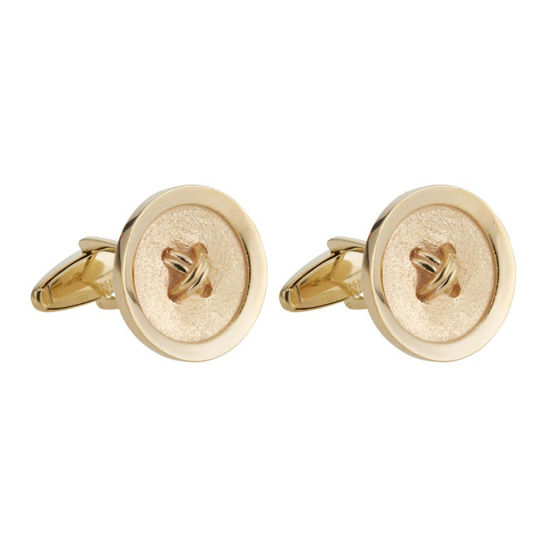 Yellow Gold Textured Button Men's Cufflinks – image 2