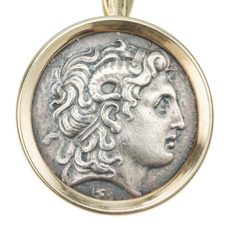 Yellow Gold Silver Greek Coin Cufflink Shirt Stud Set – image 2