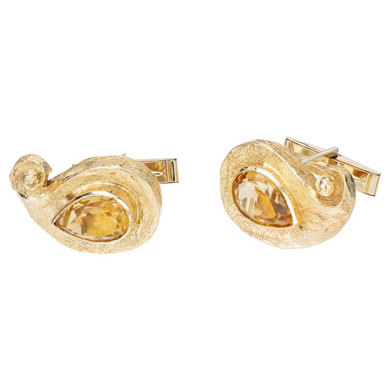 6.00 Carat Citrine Gold textured Cufflinks