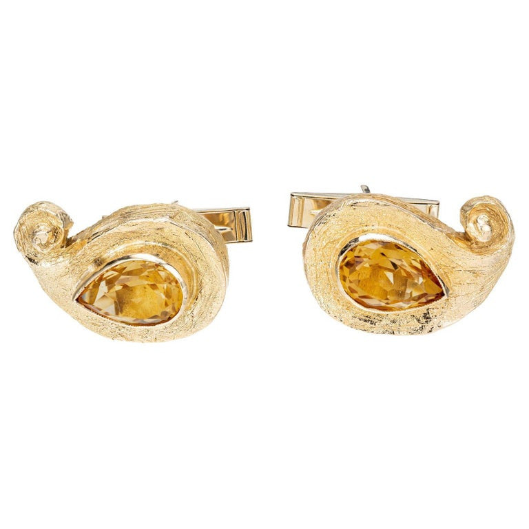 6.00 Carat Citrine Gold textured Cufflinks – image 2