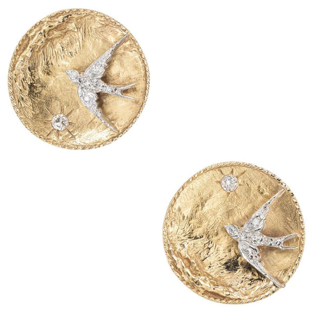 .24 Carat Diamond Two Tone Gold Swallow Men's Cufflinks