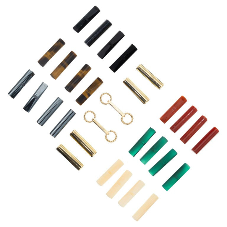 186.00 Carat Multi Color Gemstone Yellow Gold Interchangeable Cufflinks