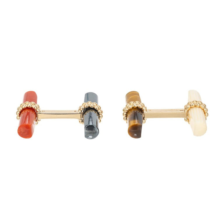 186.00 Carat Multi Color Gemstone Yellow Gold Interchangeable Cufflinks – image 5