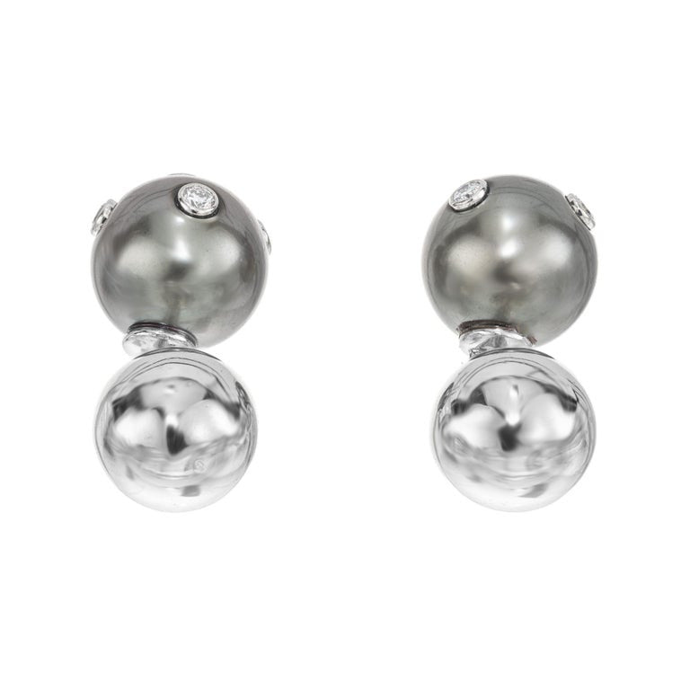 Tiffany & Co .20 Carat Diamond Black Pearl Platinum Barbell Cufflinks – image 4