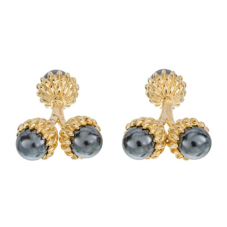 Tiffany & Co Schlumberger Hematite Yellow Gold Double Acorn Cufflinks – image 2