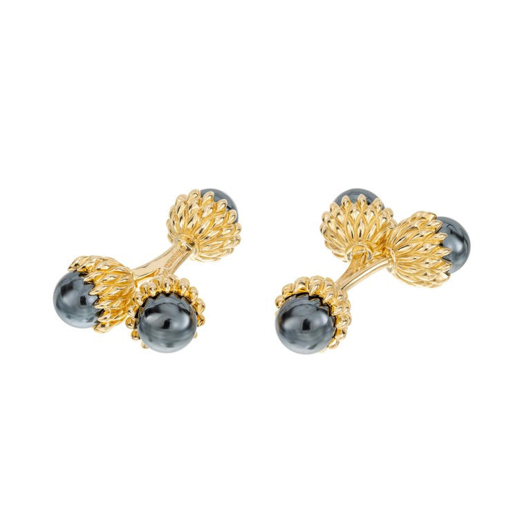 Tiffany & Co Schlumberger Hematite Yellow Gold Double Acorn Cufflinks – image 3